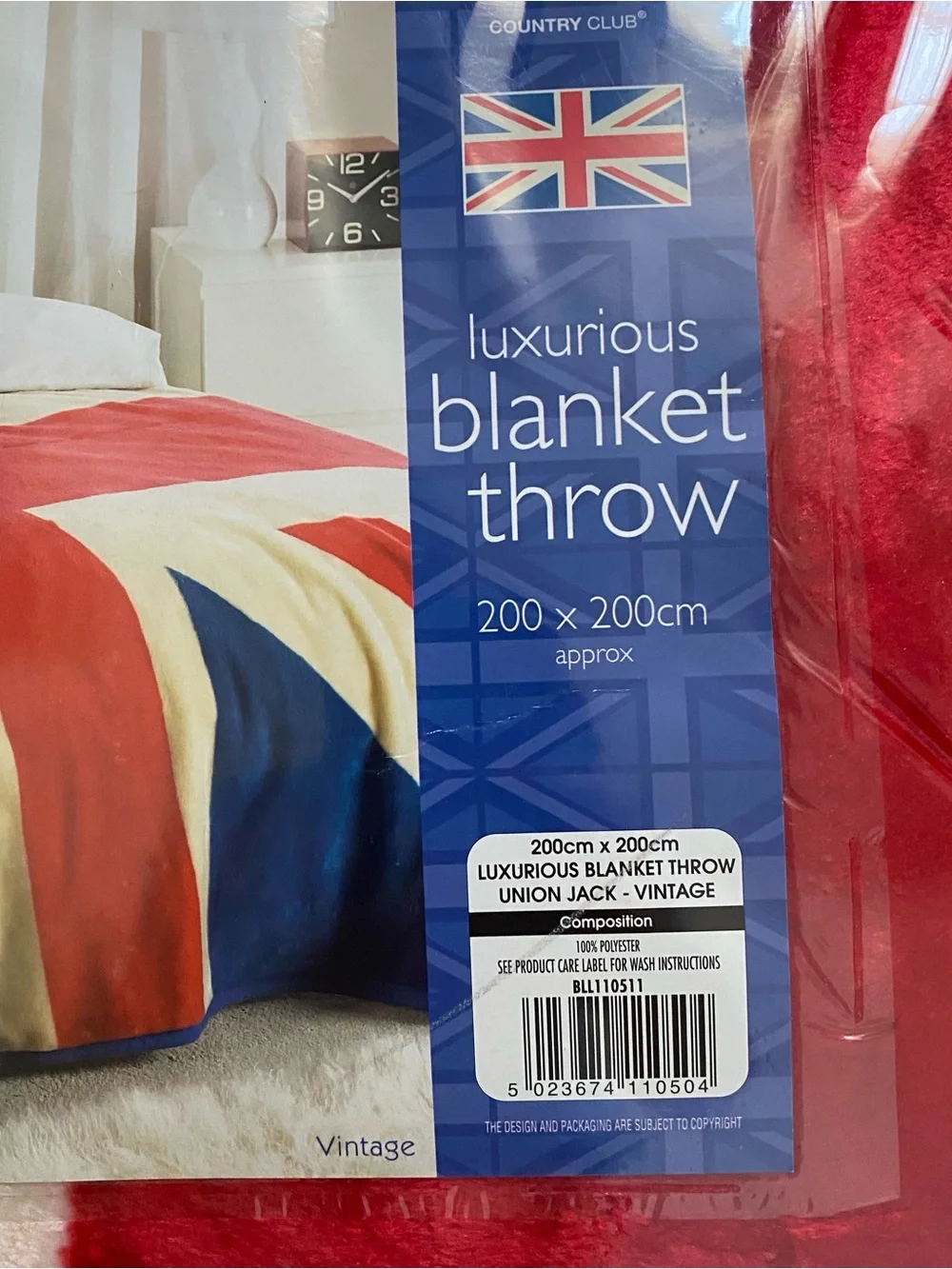Vintage 90s Country Club Union Jack Blanket Throw Plush Faux Mink Fleece